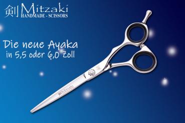 Im ANGEBOT : Mitzaki AYAKA in 5.5 Zoll oder 6.0 ZOLL, Schneiden-​Pointen-Slicen, perfekt  für alle Arbeiten am Haar, HOHLSCHLIFF, robuste Schneiden aus feinstem Japanstahl